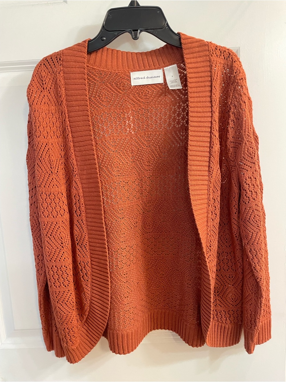 Vintage 90s Alfred Dunner Rust Open Knit Cardigan S Made USA Acrylic